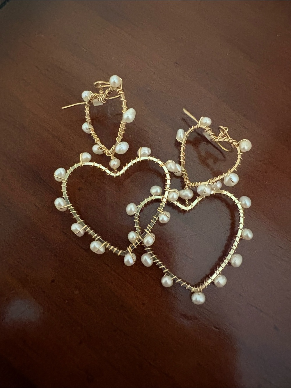 Gold Heart Hoop Earrings with Pearl Accents - Women Jewelry
